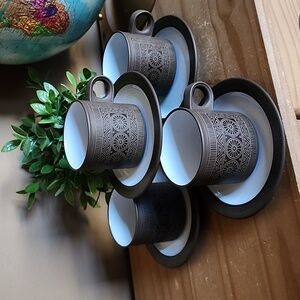 Vintage Hornsea Palatine Geometric Brown Earthennware Coffee Pots And Plates